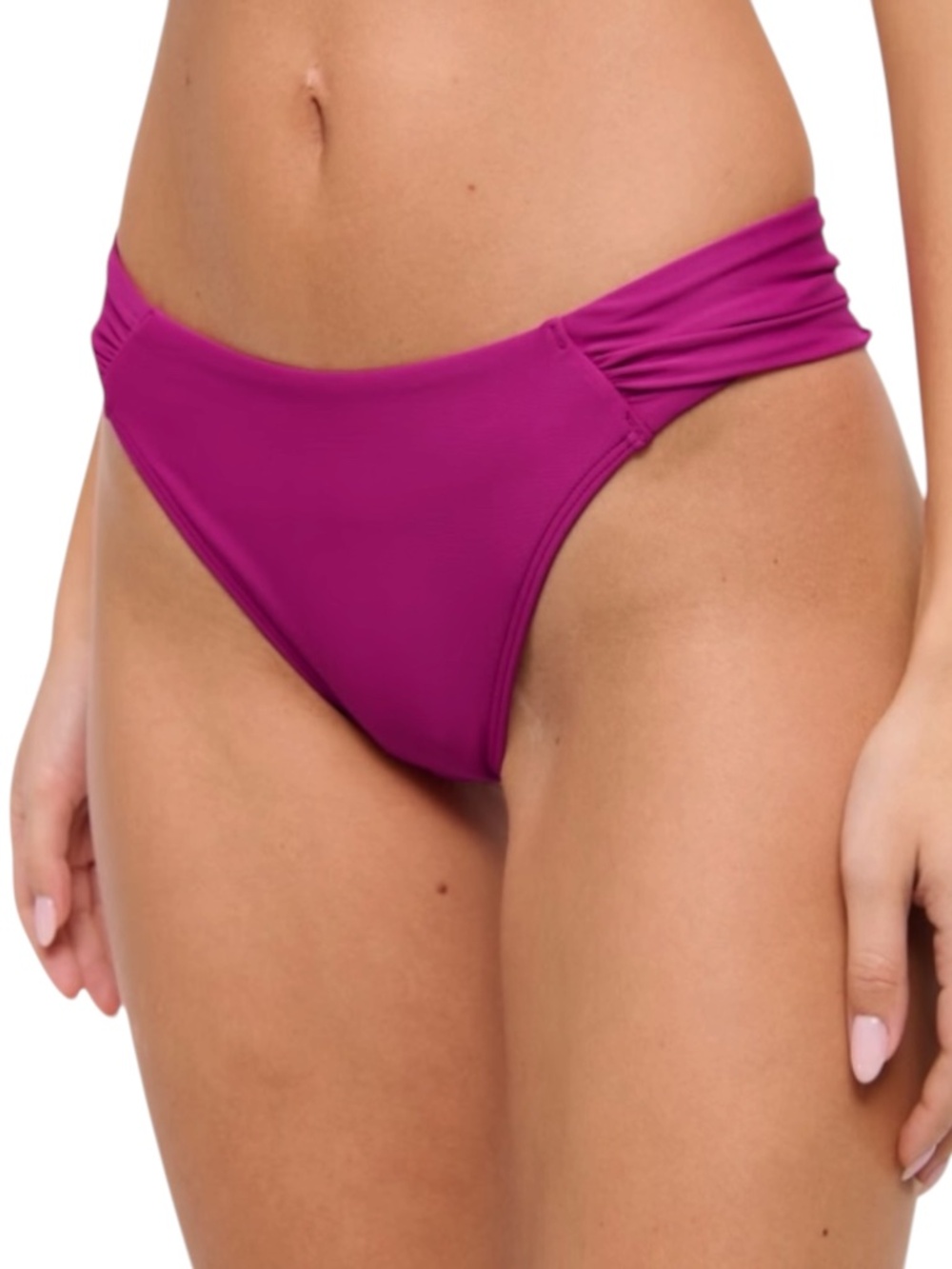 Abercrombie & Fitch Ruched Mid Rise Moderate Bikini Bottom Medium Fuchsia NWT